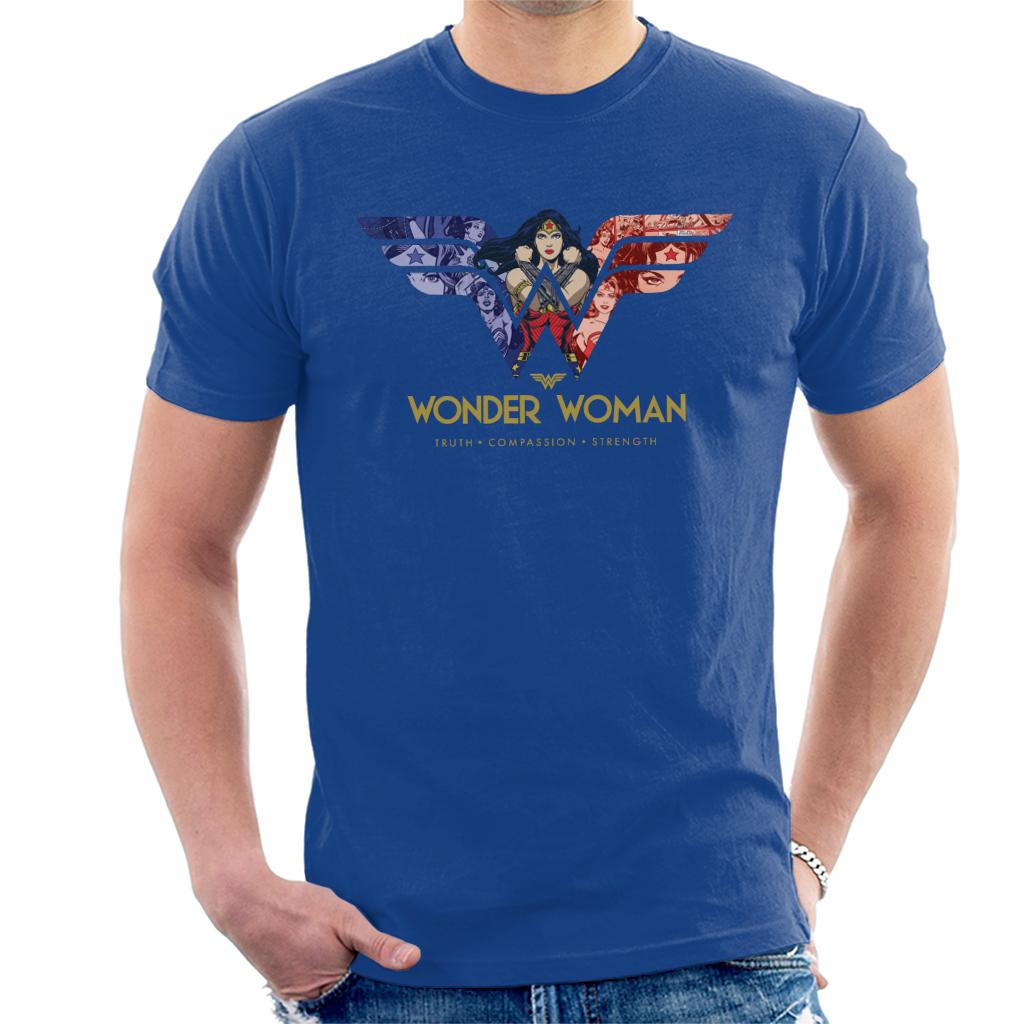 Wonder Woman Truth Compassion Strength W Montage Men's T-Shirt-ALL + EVERY