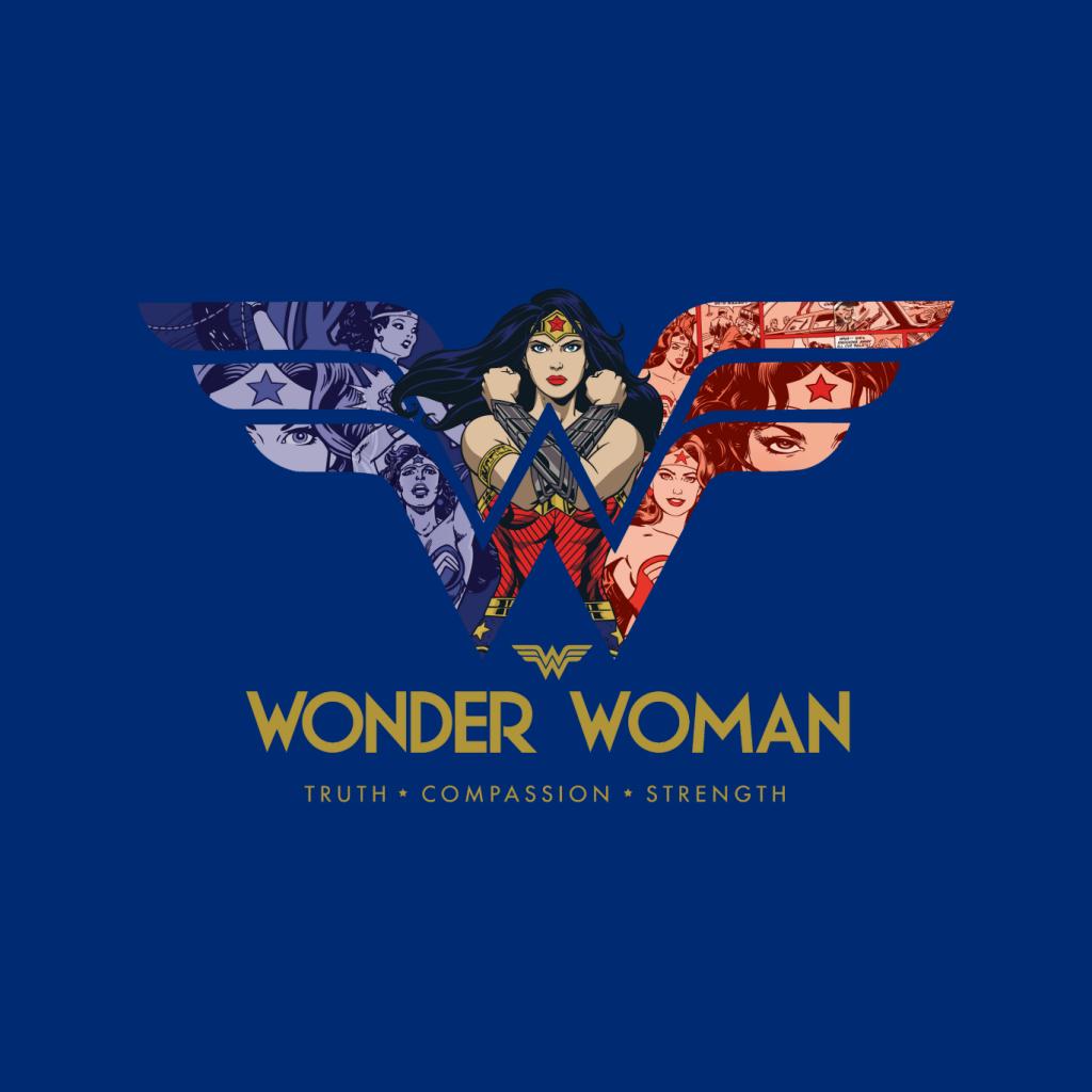 Wonder Woman Truth Compassion Strength W Montage Women's T-Shirt-ALL + EVERY