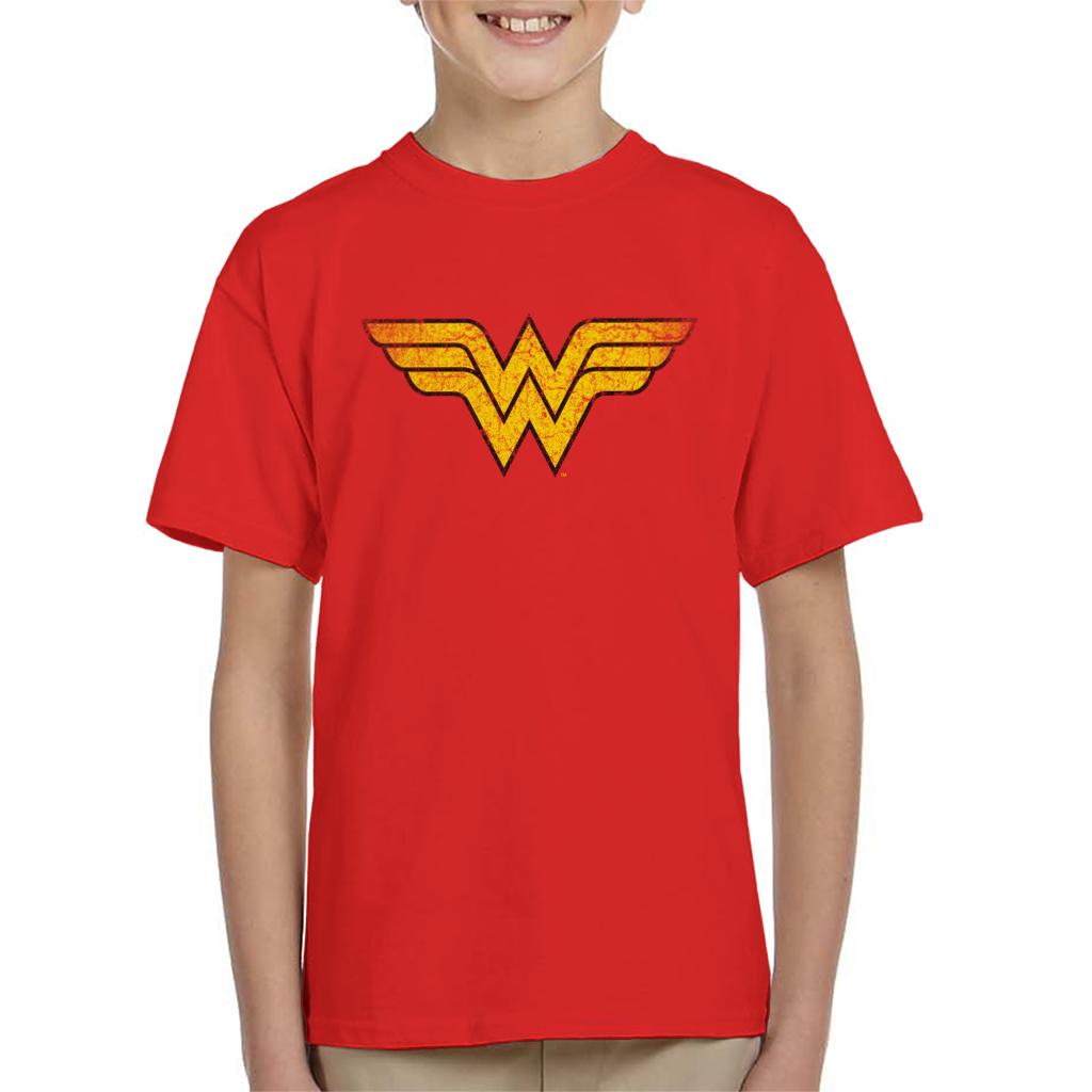 Wonder Woman Faded Yellow Logo Kid's T-Shirt-ALL + EVERY