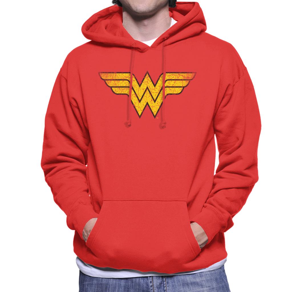 Wonder Woman Faded Yellow Logo Men's Hooded Sweatshirt-ALL + EVERY