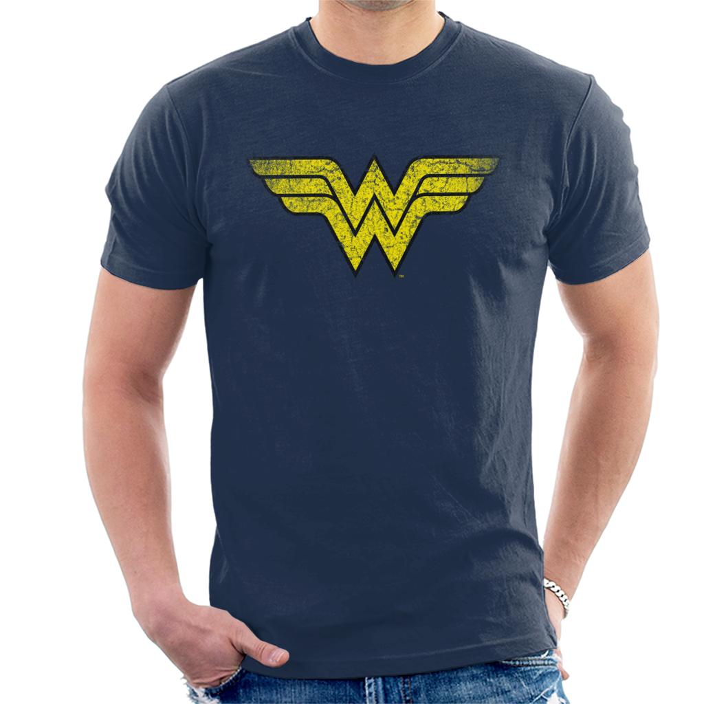 Wonder Woman Faded Yellow Logo Men's T-Shirt-ALL + EVERY