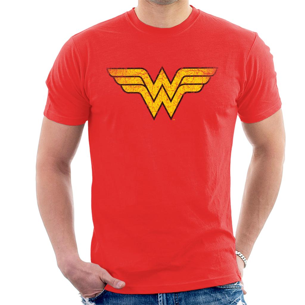 Wonder Woman Faded Yellow Logo Men's T-Shirt-ALL + EVERY