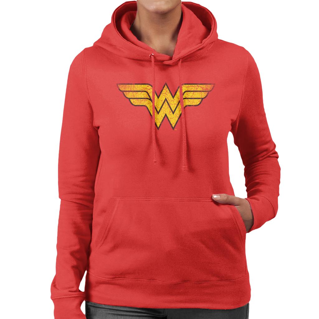 Wonder Woman Faded Yellow Logo Women's Hooded Sweatshirt-ALL + EVERY