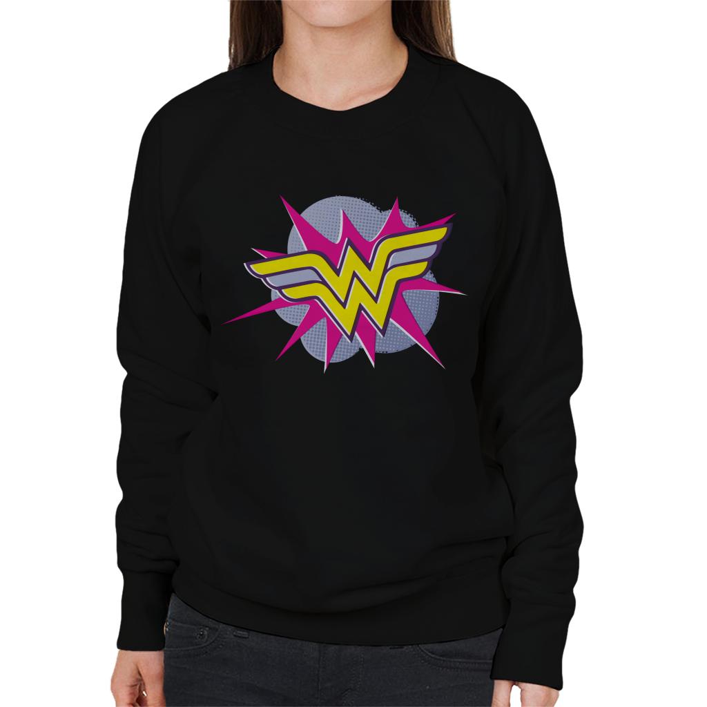 Wonder Woman Pink And Yellow Logo Women's Sweatshirt-ALL + EVERY