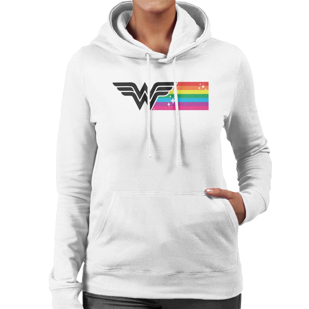 Wonder Woman Black Logo Rainbow Women's Hooded Sweatshirt-ALL + EVERY