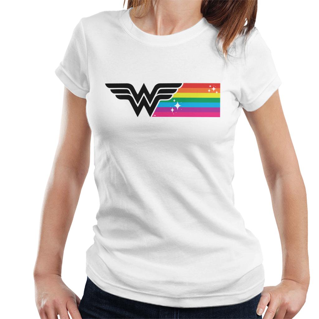 Wonder Woman Black Logo Rainbow Women's T-Shirt-ALL + EVERY