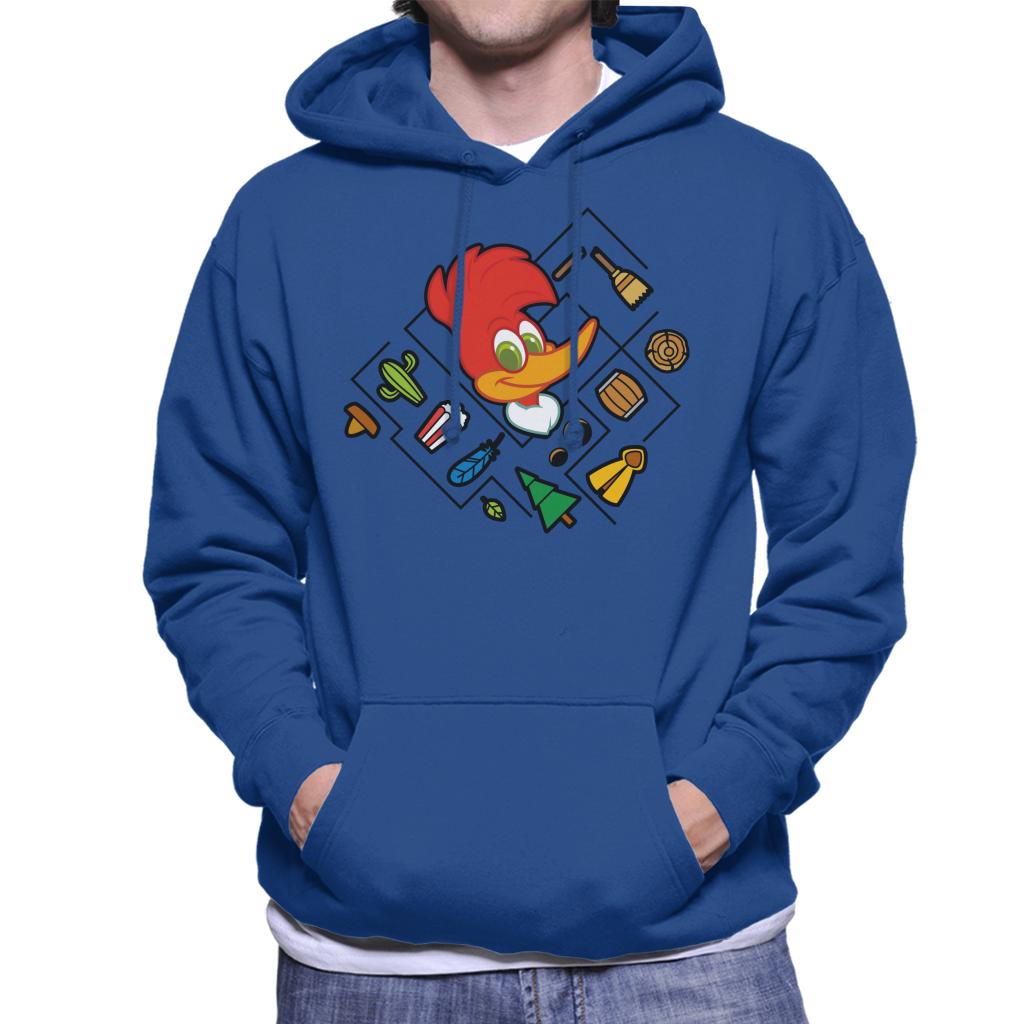 Woody Woodpecker Character Head With Icons Men's Hooded Sweatshirt-ALL + EVERY