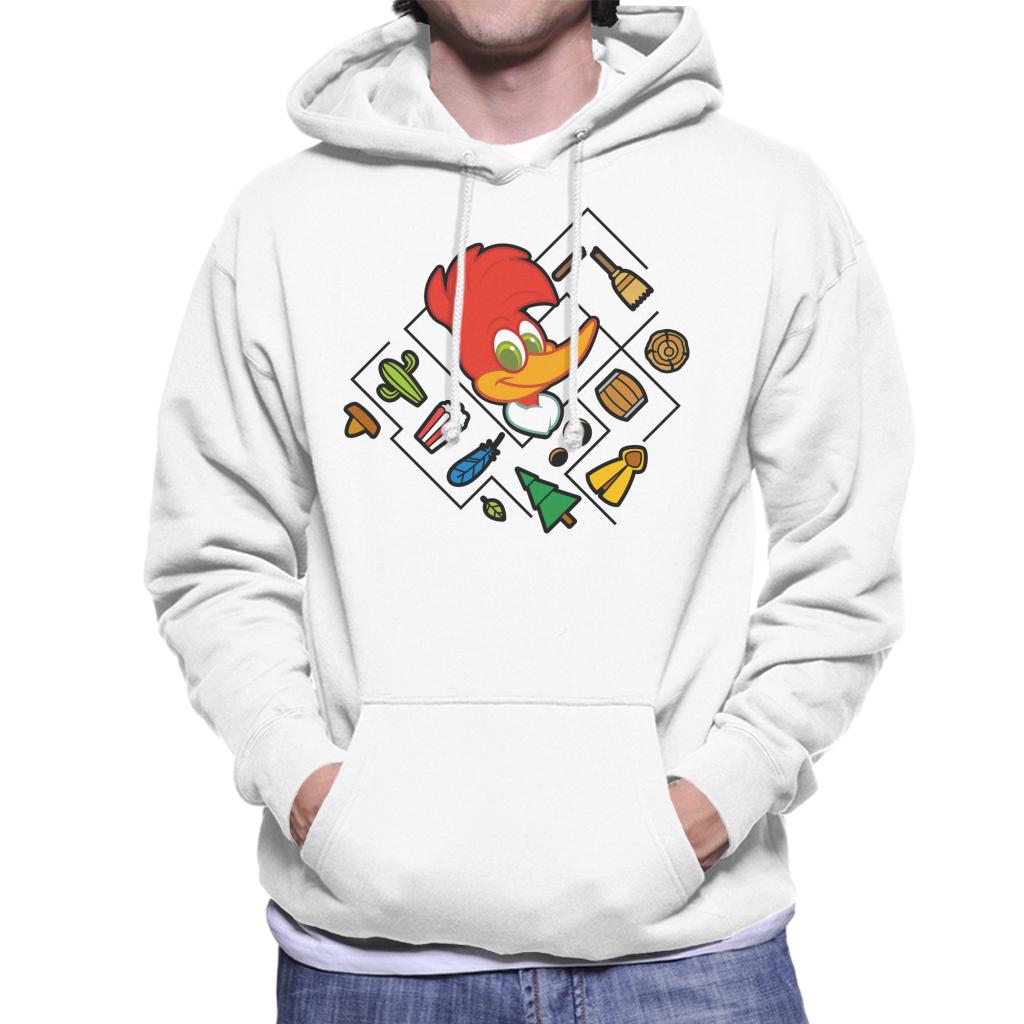 Woody Woodpecker Character Head With Icons Men's Hooded Sweatshirt-ALL + EVERY