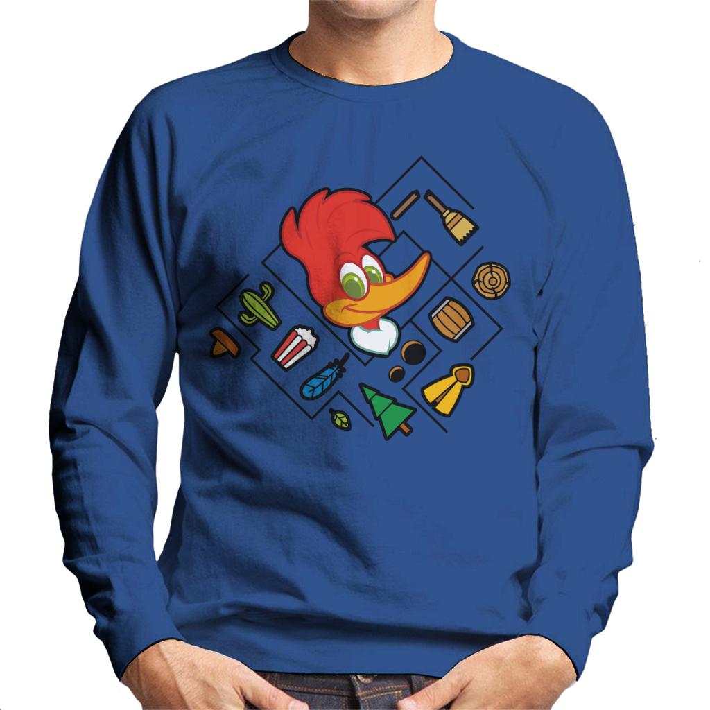 Woody Woodpecker Character Head With Icons Men's Sweatshirt-ALL + EVERY