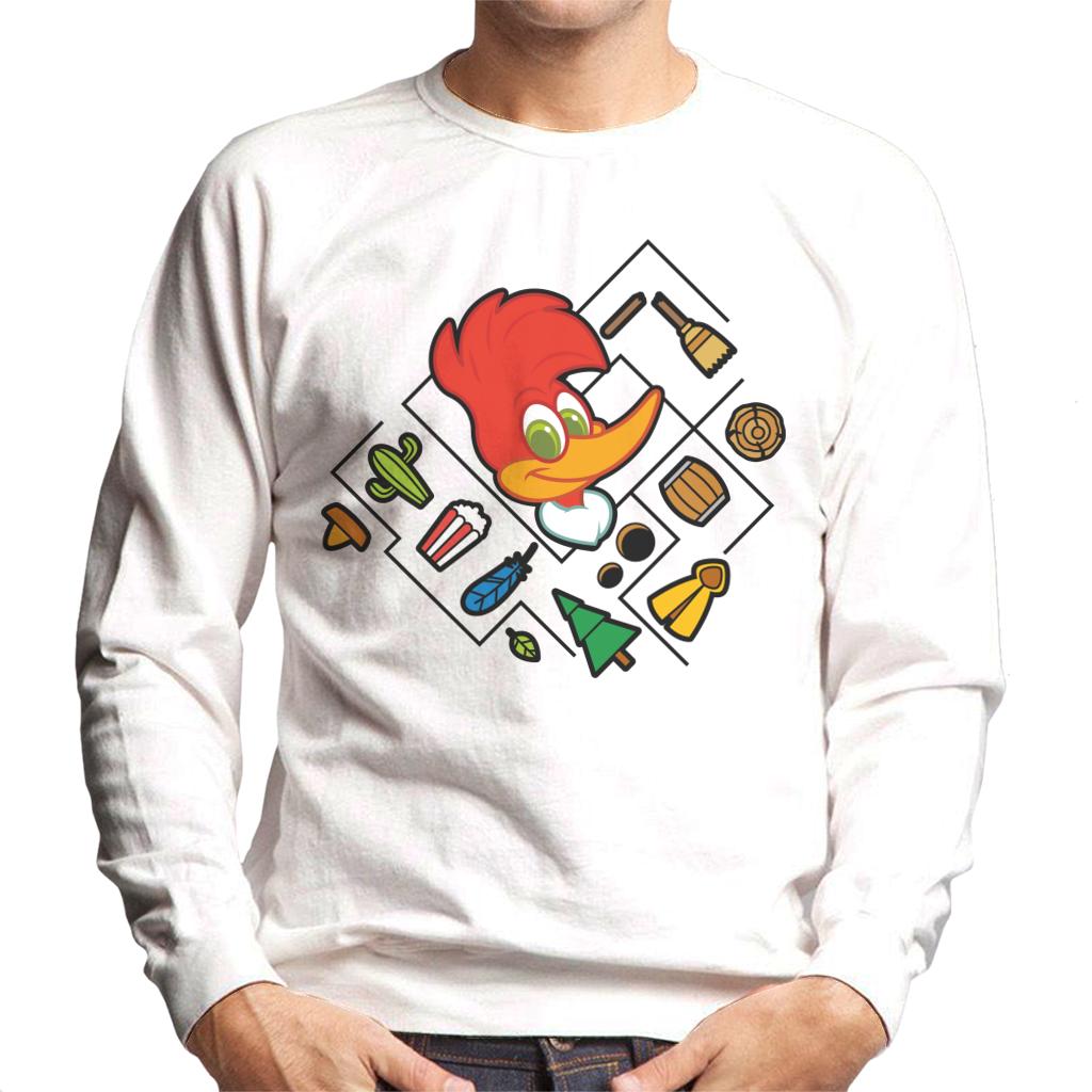 Woody Woodpecker Character Head With Icons Men's Sweatshirt-ALL + EVERY