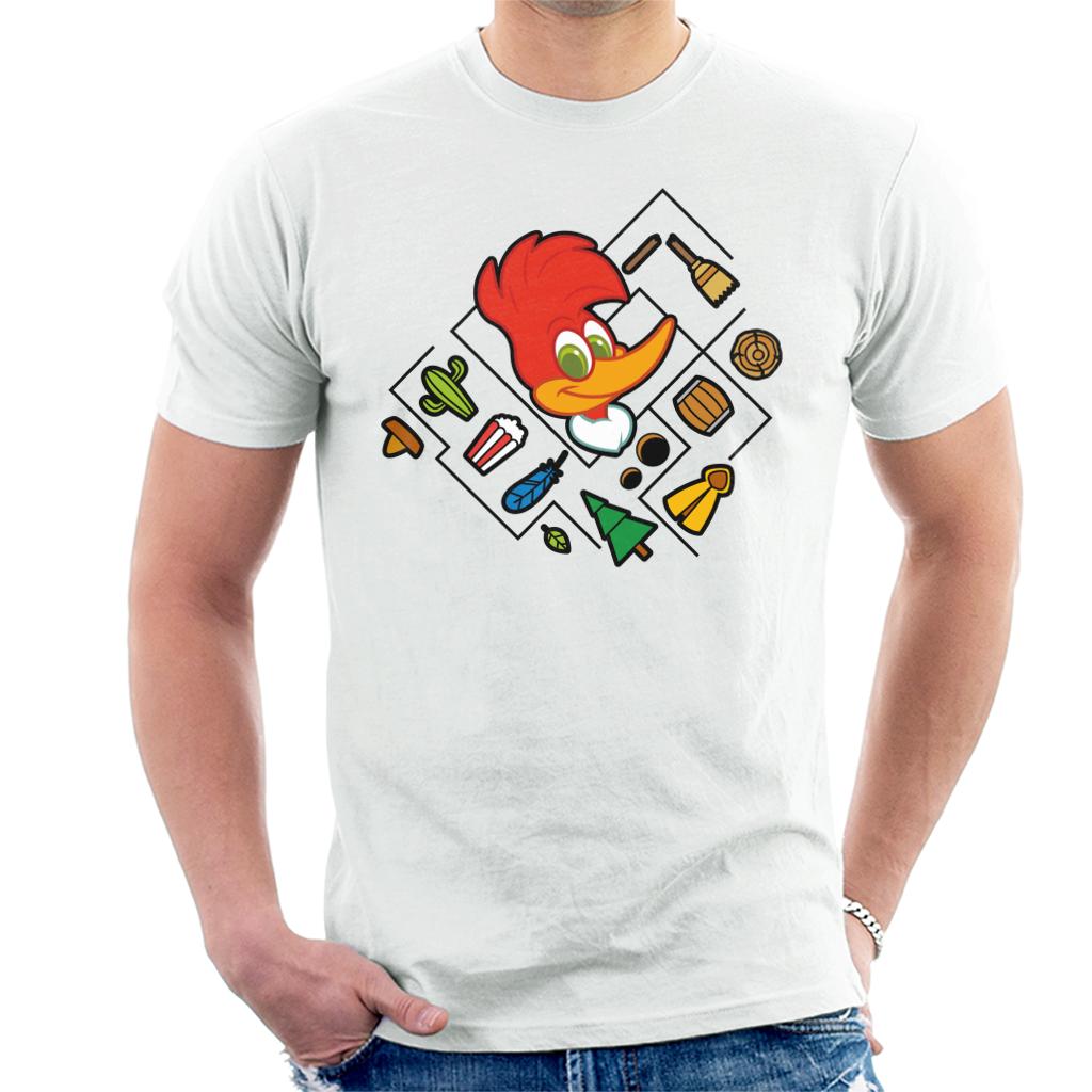 Woody Woodpecker Character Head With Icons Men's T-Shirt-ALL + EVERY