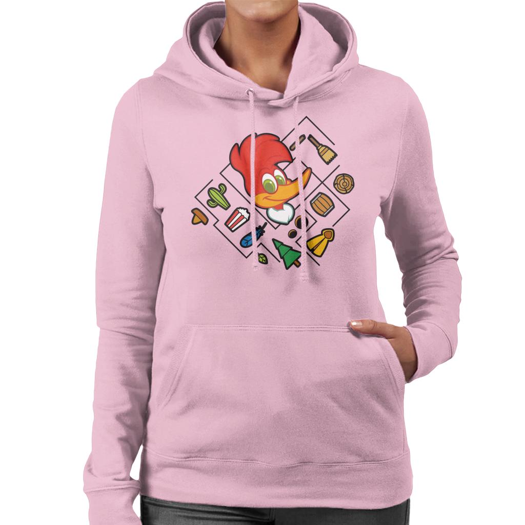 Woody Woodpecker Character Head With Icons Women's Hooded Sweatshirt-ALL + EVERY