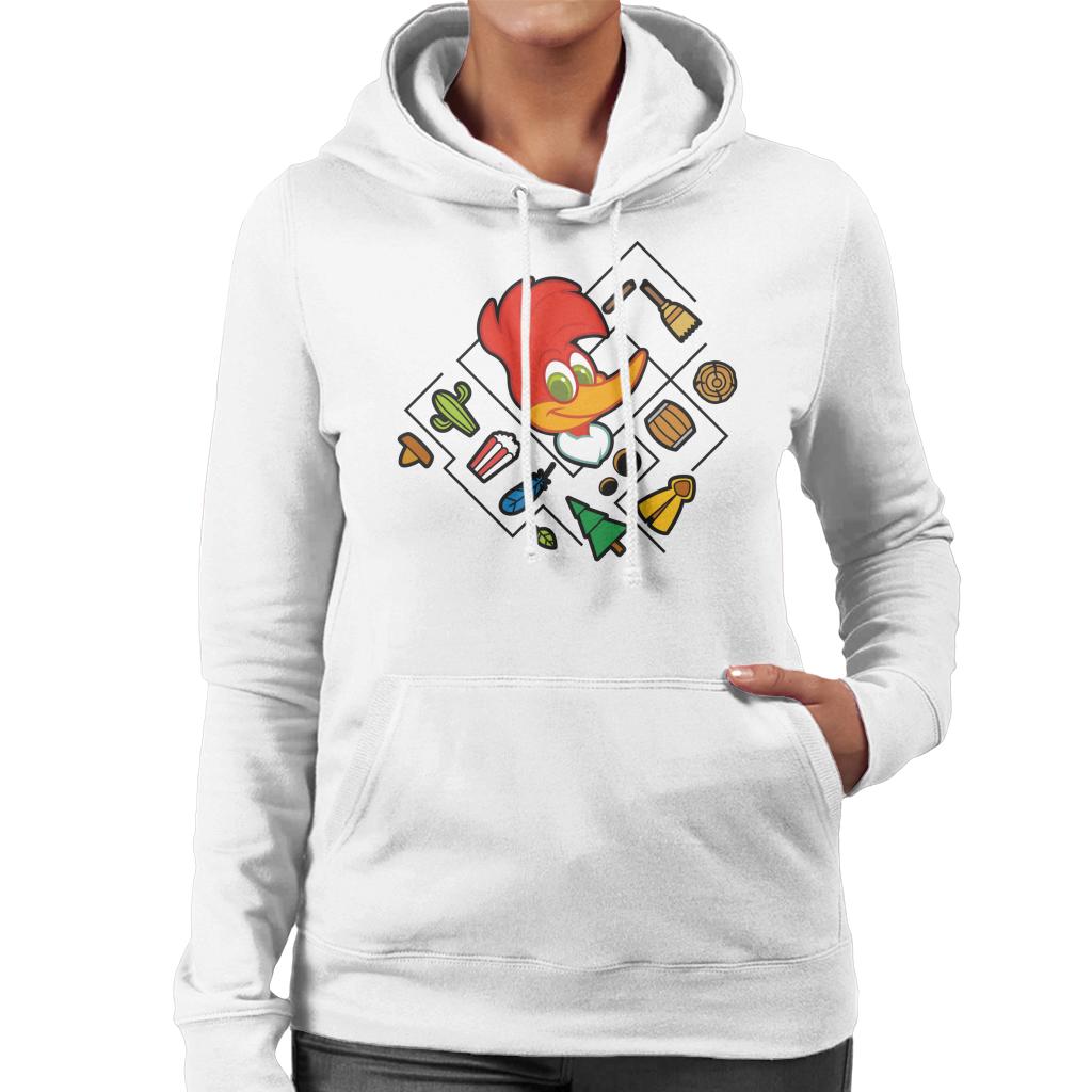 Woody Woodpecker Character Head With Icons Women's Hooded Sweatshirt-ALL + EVERY