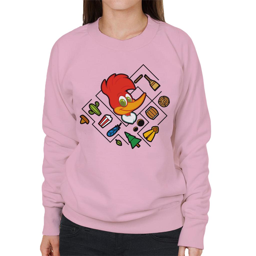 Woody Woodpecker Character Head With Icons Women's Sweatshirt-ALL + EVERY