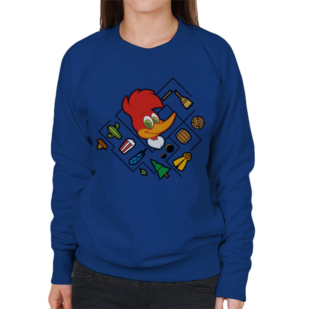 Woody Woodpecker Character Head With Icons Women's Sweatshirt-ALL + EVERY