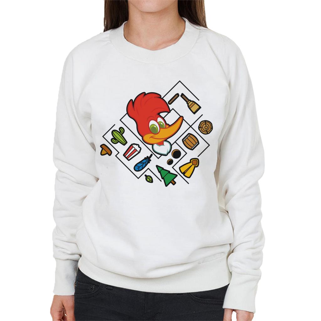 Woody Woodpecker Character Head With Icons Women's Sweatshirt-ALL + EVERY