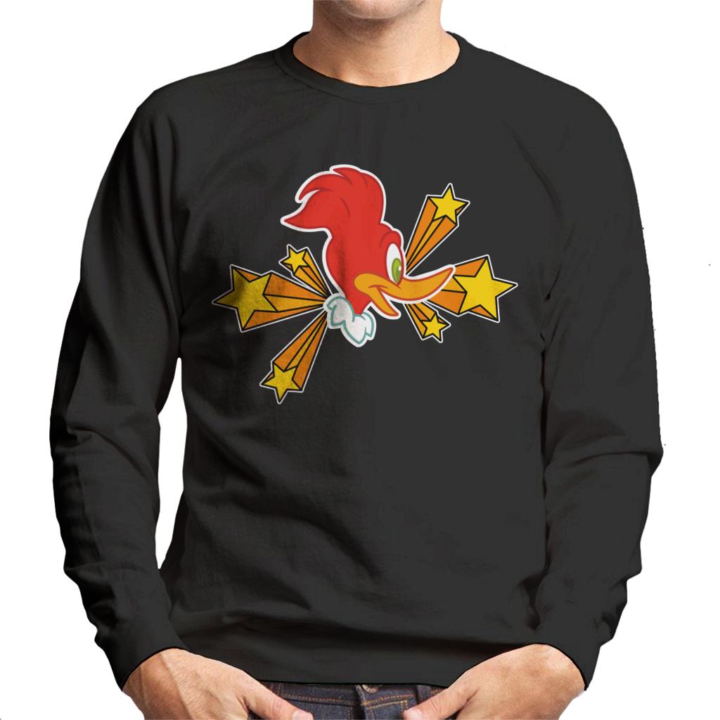 Woody Woodpecker Character Head With Stars Men's Sweatshirt-ALL + EVERY