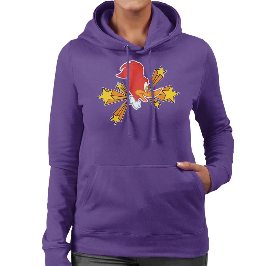 Woody Woodpecker Character Head With Stars Women's Hooded Sweatshirt-ALL + EVERY