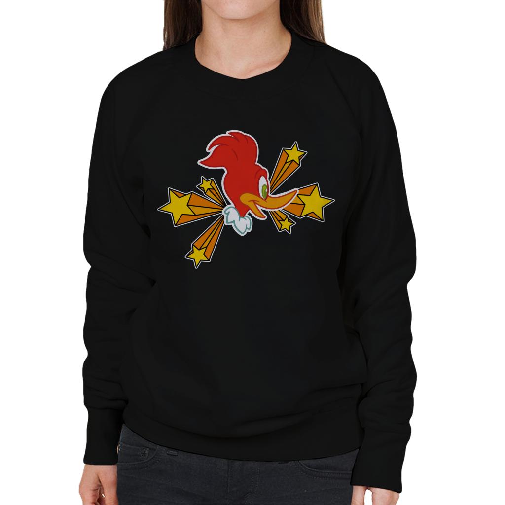 Woody Woodpecker Character Head With Stars Women's Sweatshirt-ALL + EVERY