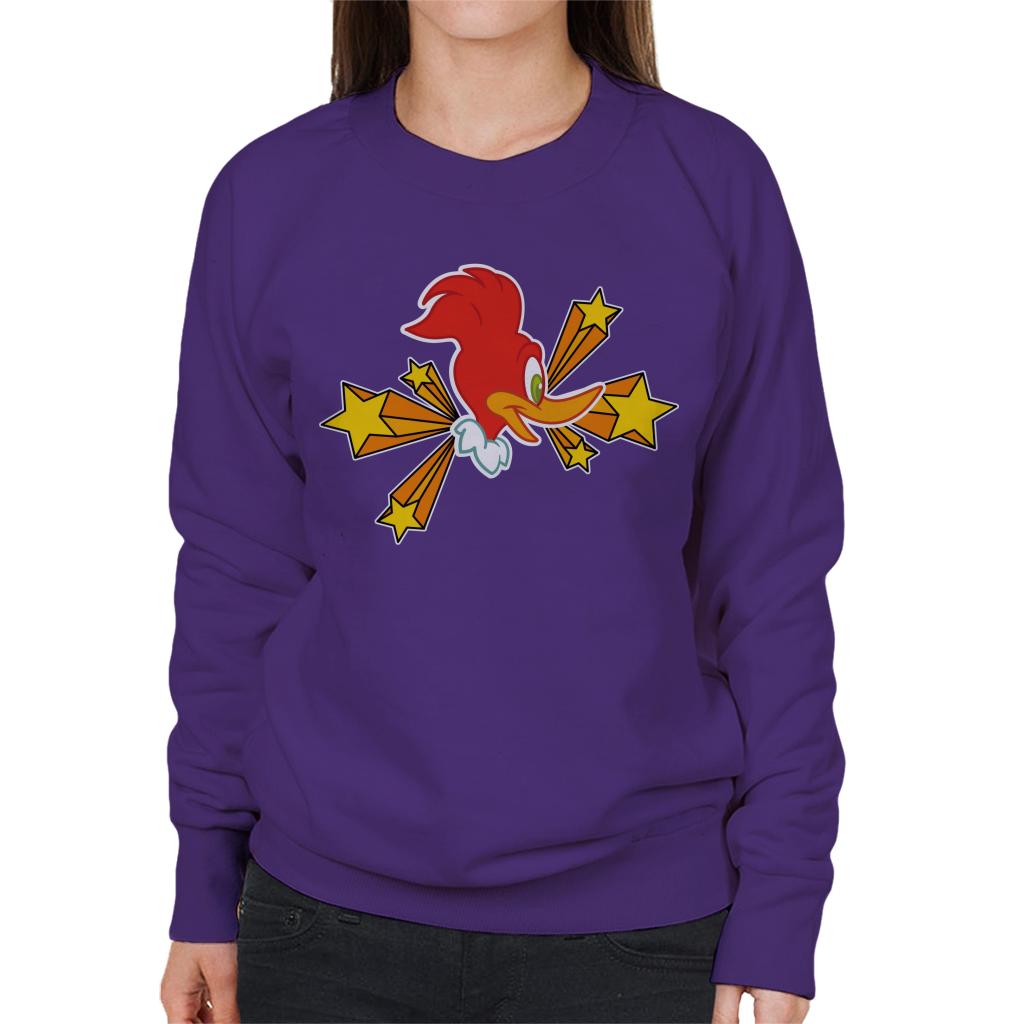 Woody Woodpecker Character Head With Stars Women's Sweatshirt-ALL + EVERY