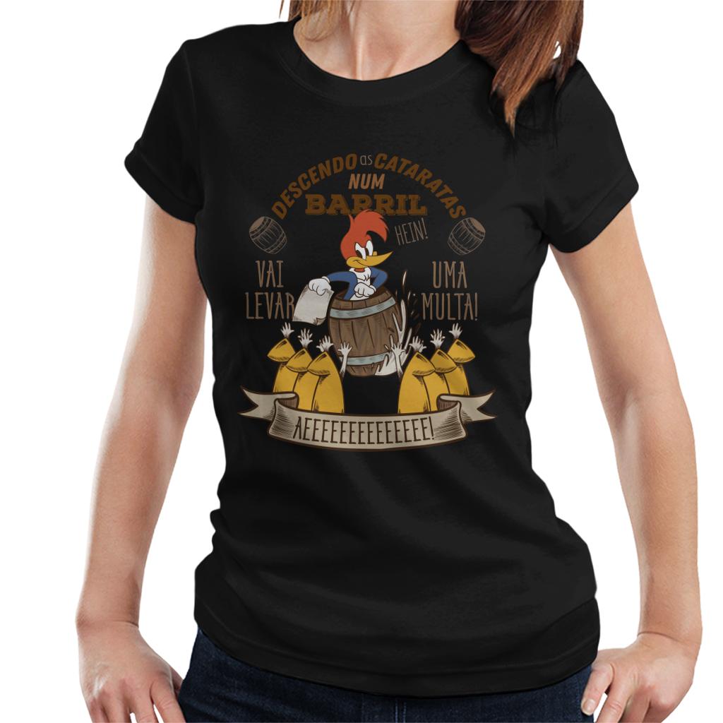 Woody Woodpecker Descendo As Cataratas Num Barril Women's T-Shirt-ALL + EVERY