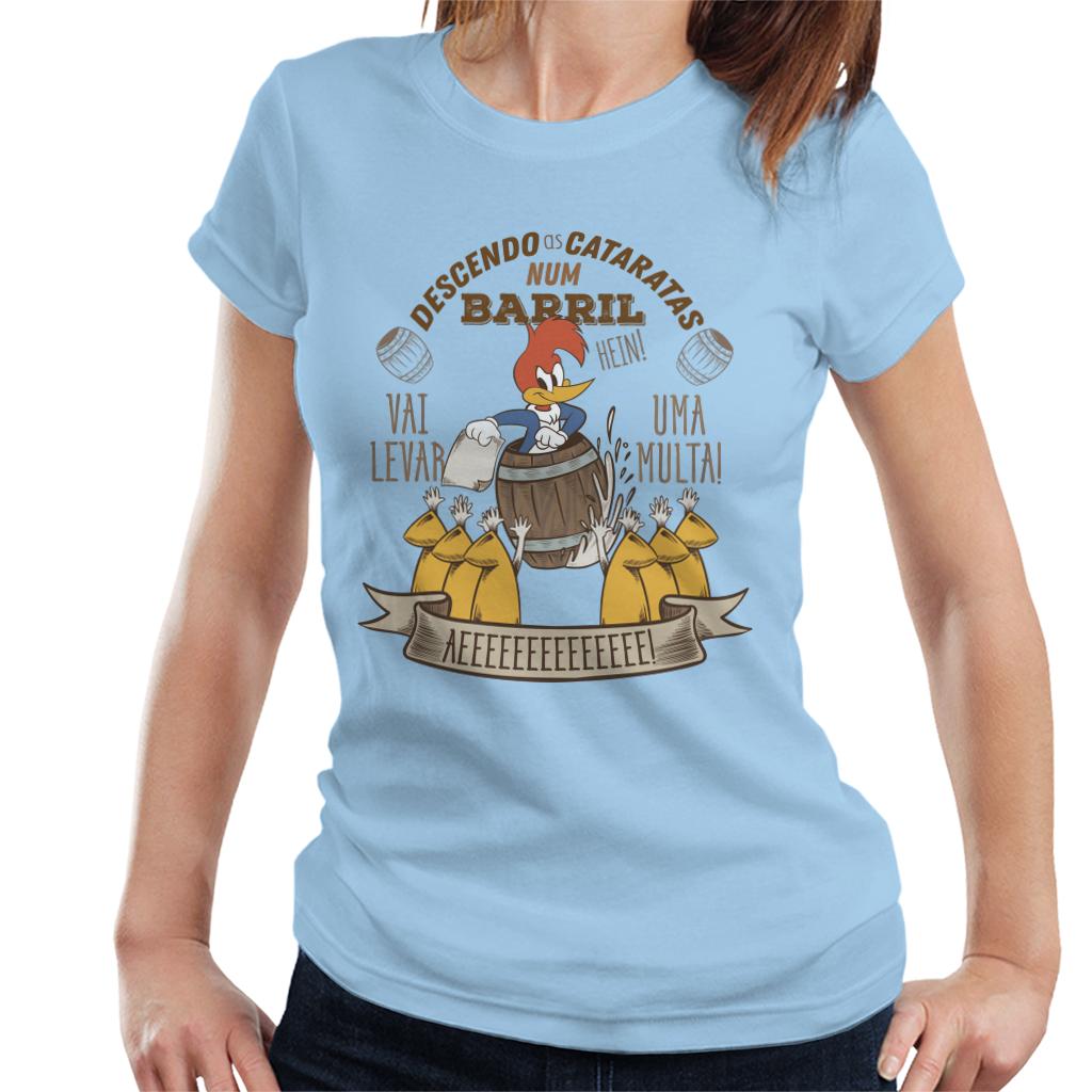 Woody Woodpecker Descendo As Cataratas Num Barril Women's T-Shirt-ALL + EVERY