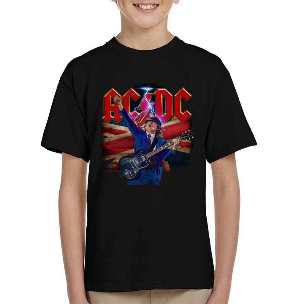 AC/DC Logo Angus Young Union Flag Lightning Kid's T-Shirt