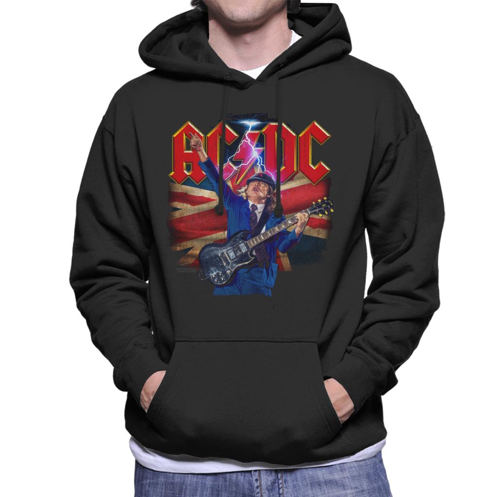 AC/DC Logo Angus Young Union Flag Lightning Men's Hooded Sweatshirt