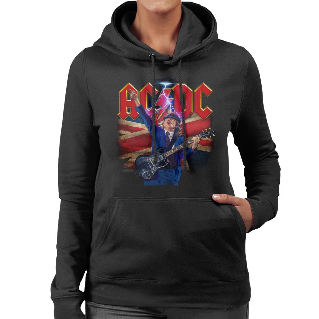 AC/DC Logo Angus Young Union Flag Lightning Women's Hooded Sweatshirt