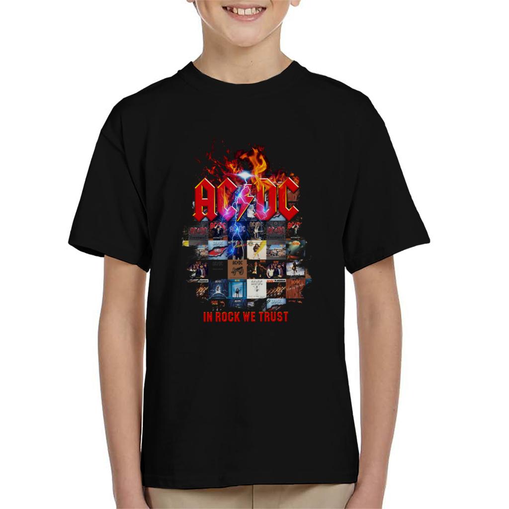 AC/DC In Rock We Trust Album Cover Kid's T-Shirt