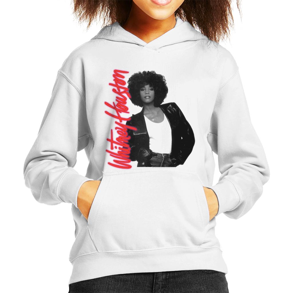 Whitney Houston Posing Alongside Red Neon Logo Kid's Hooded Sweatshirt-ALL + EVERY