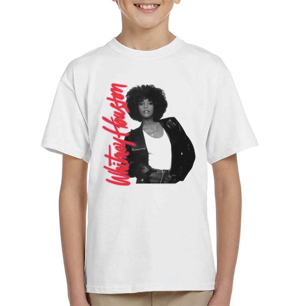 Whitney Houston Posing Alongside Red Neon Logo Kid's T-Shirt-ALL + EVERY