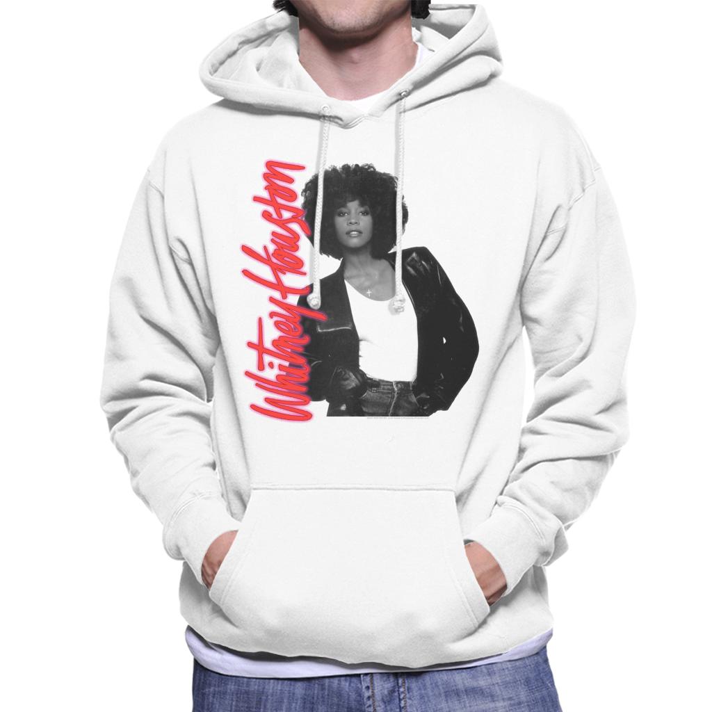 Whitney Houston Posing Alongside Red Neon Logo Men's Hooded Sweatshirt-ALL + EVERY