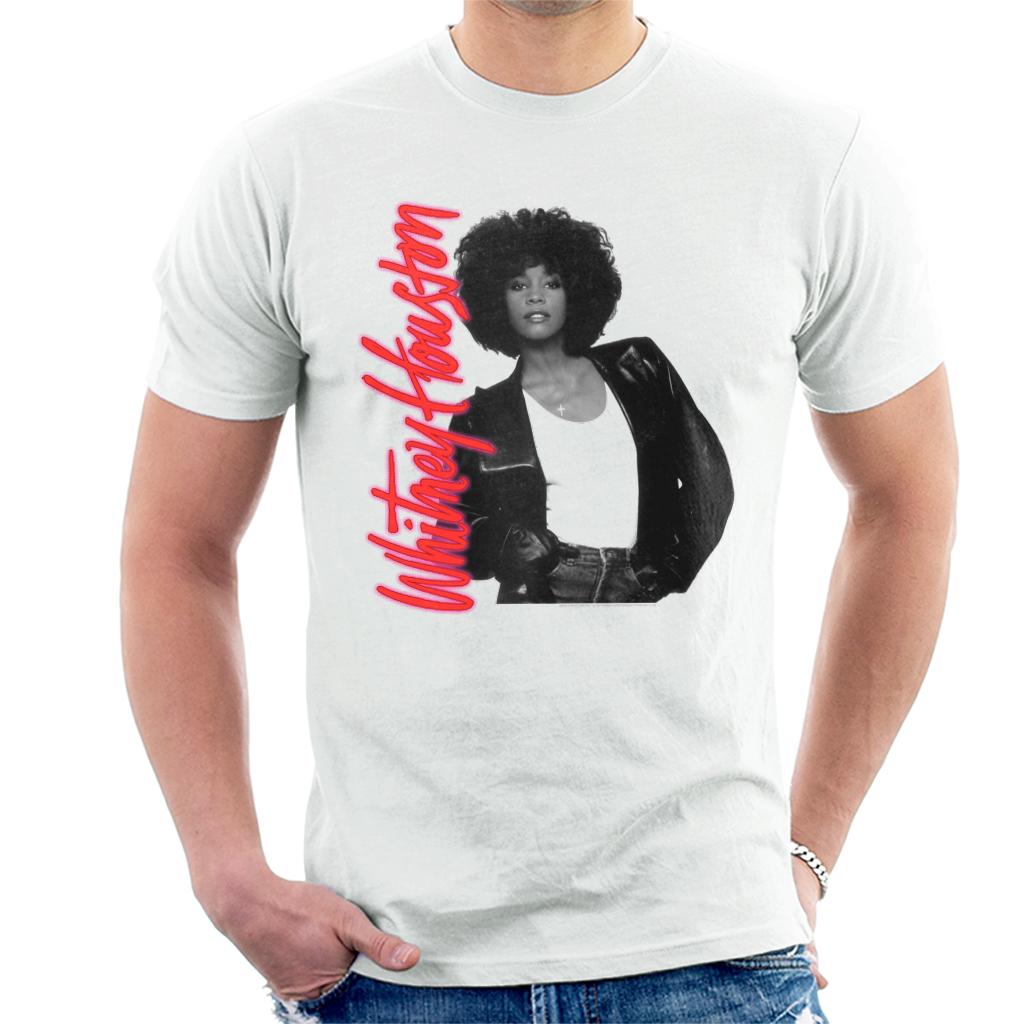 Whitney Houston Posing Alongside Red Neon Logo Men's T-Shirt-ALL + EVERY