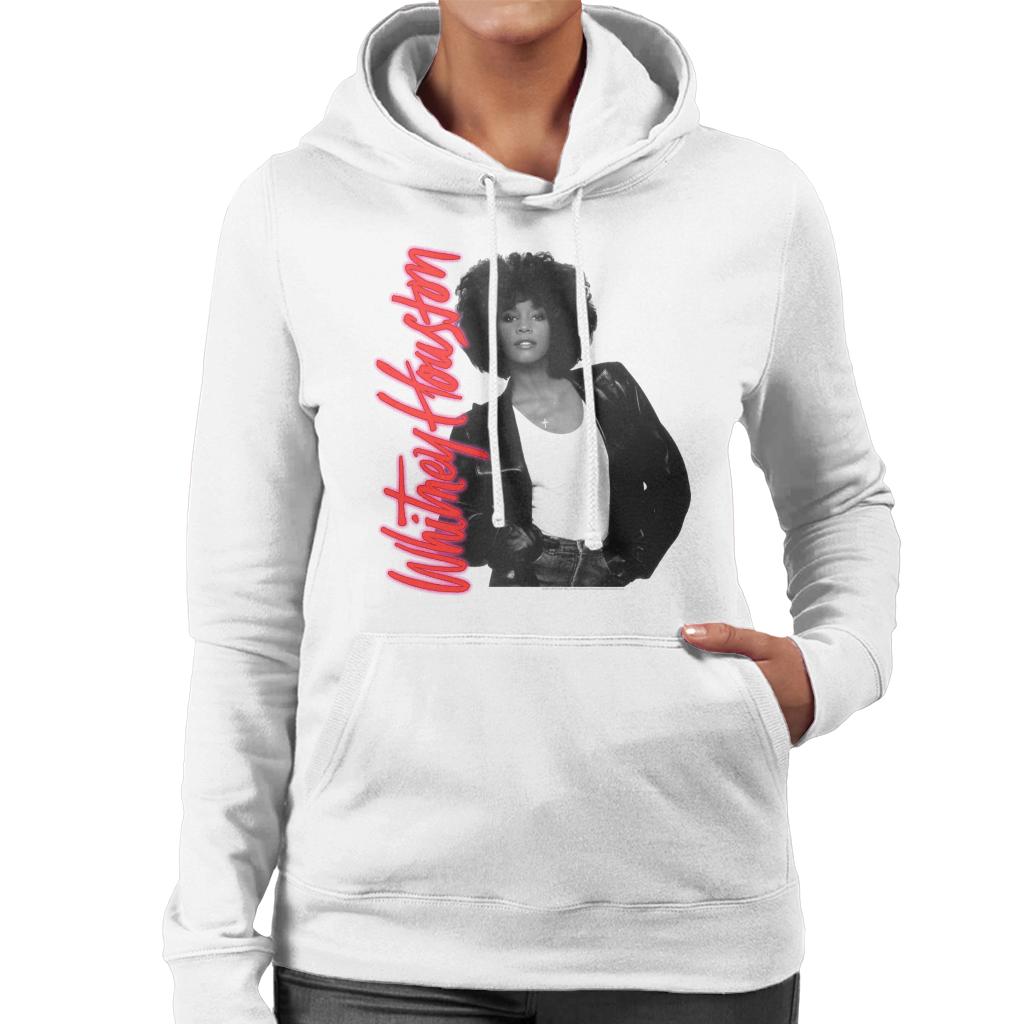 Whitney Houston Posing Alongside Red Neon Logo Women's Hooded Sweatshirt-ALL + EVERY