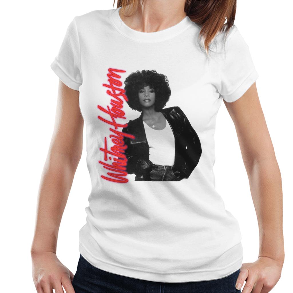 Whitney Houston Posing Alongside Red Neon Logo Women's T-Shirt-ALL + EVERY