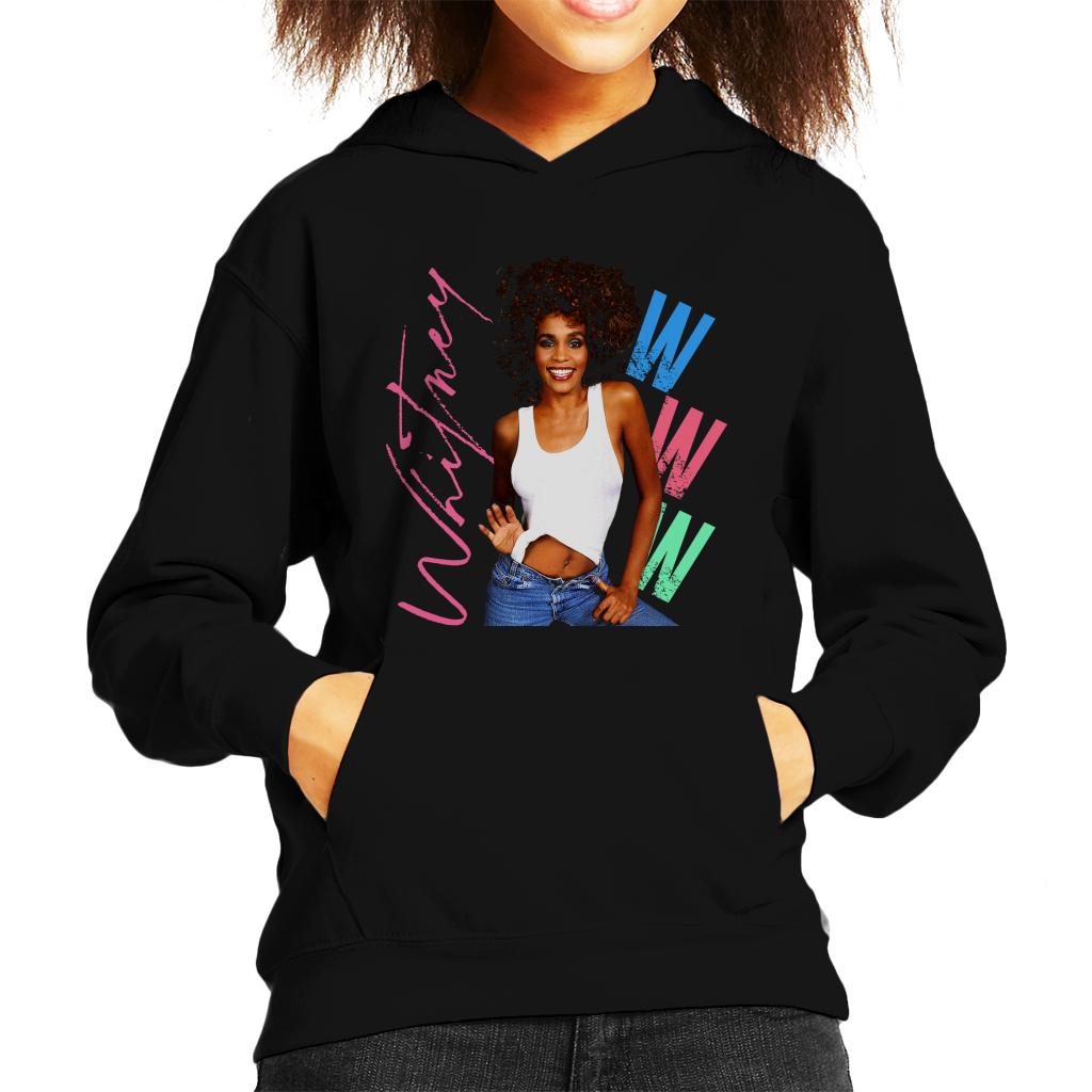 Whitney Houston Posing Pink Signature Kid's Hooded Sweatshirt-ALL + EVERY