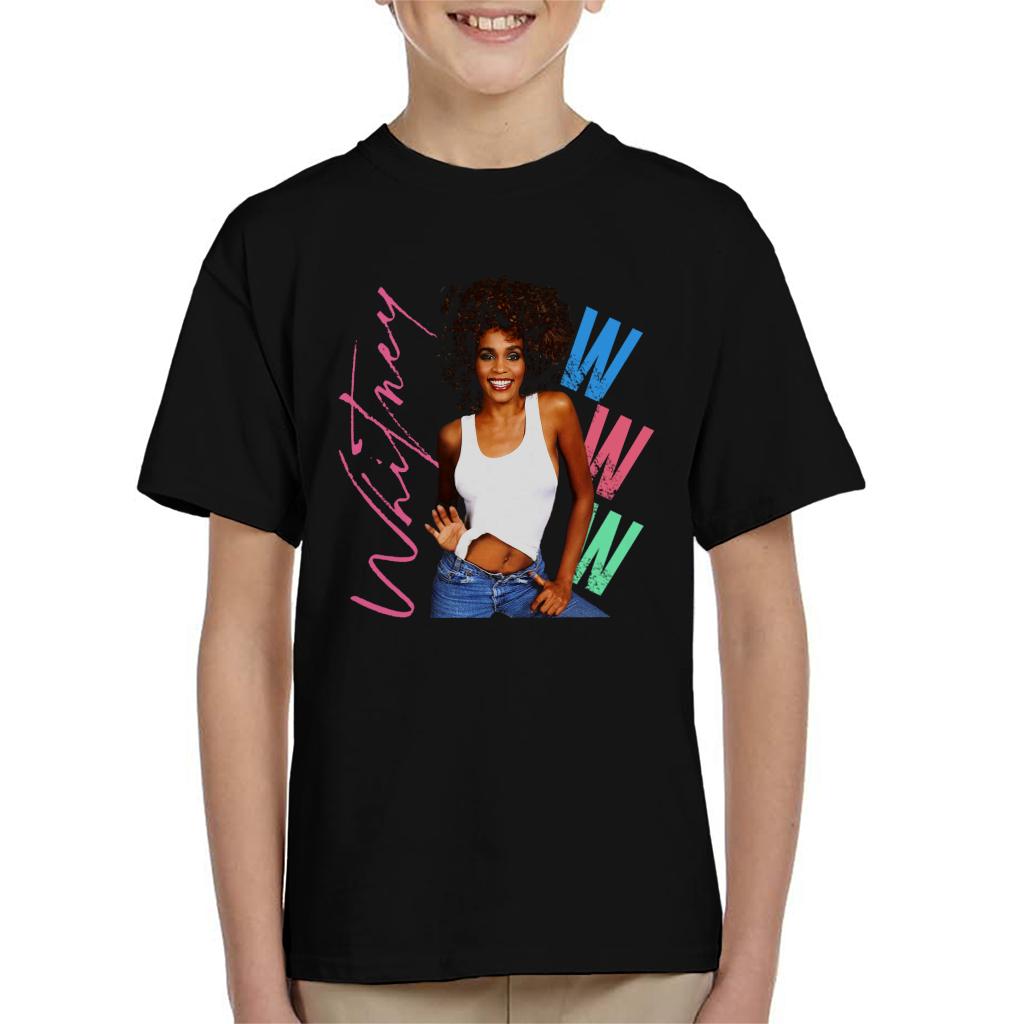 Whitney Houston Posing Pink Signature Kid's T-Shirt-ALL + EVERY