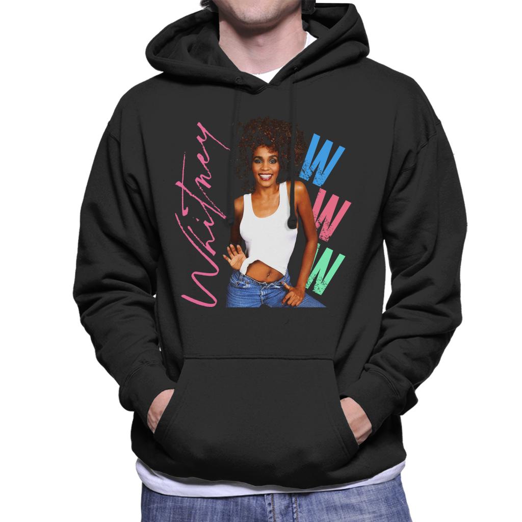 Whitney Houston Posing Pink Signature Men's Hooded Sweatshirt-ALL + EVERY