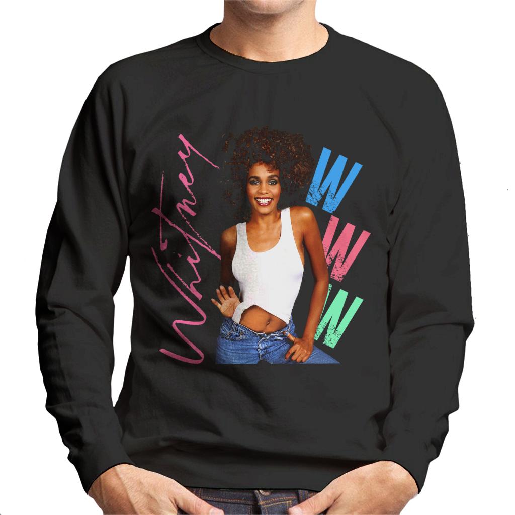 Whitney Houston Posing Pink Signature Men's Sweatshirt-ALL + EVERY