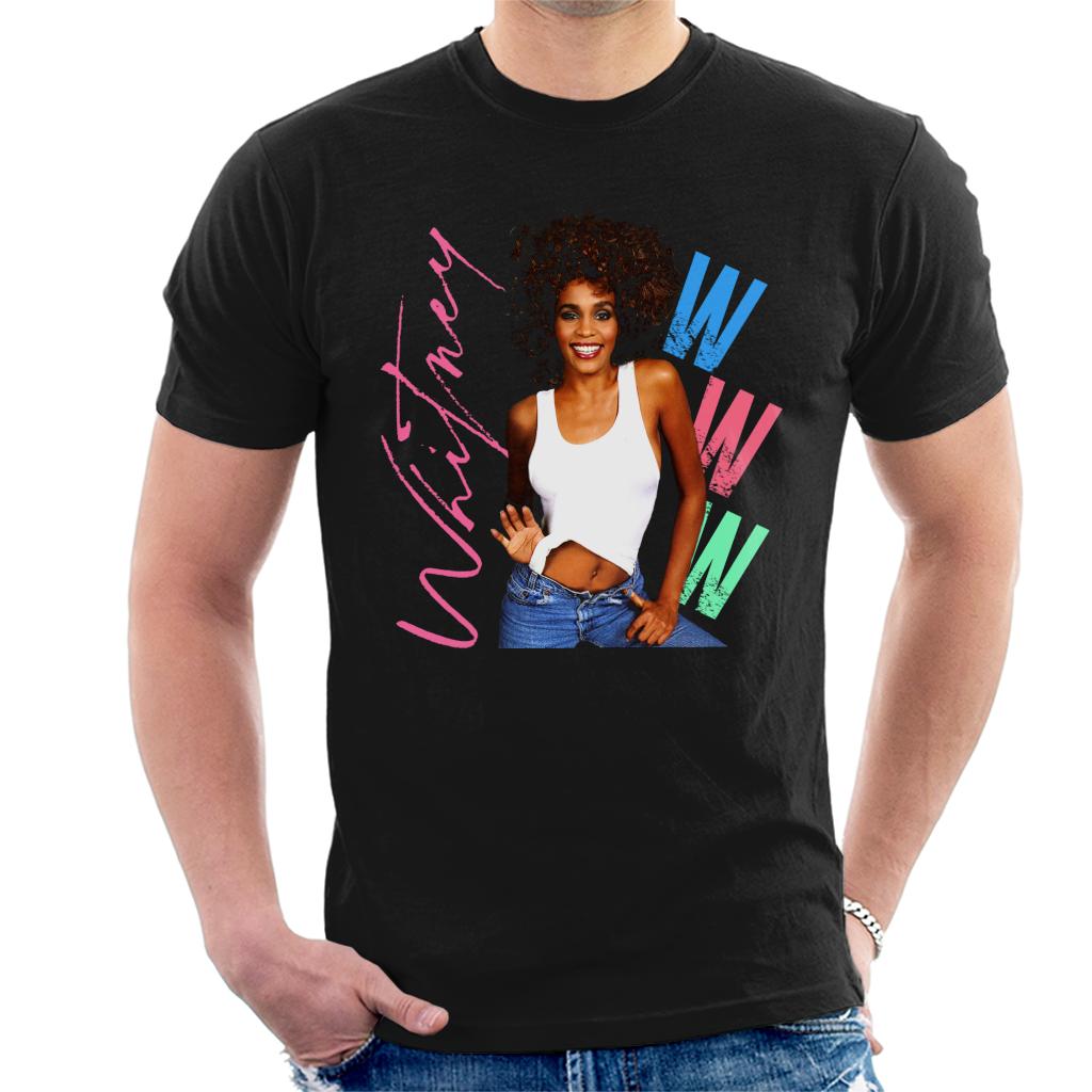 Whitney Houston Posing Pink Signature Men's T-Shirt-ALL + EVERY