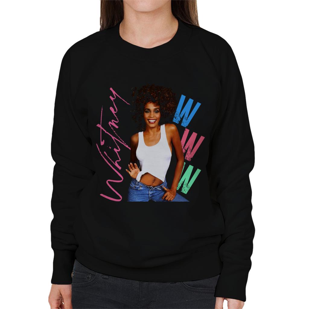 Whitney Houston Posing Pink Signature Women's Sweatshirt-ALL + EVERY