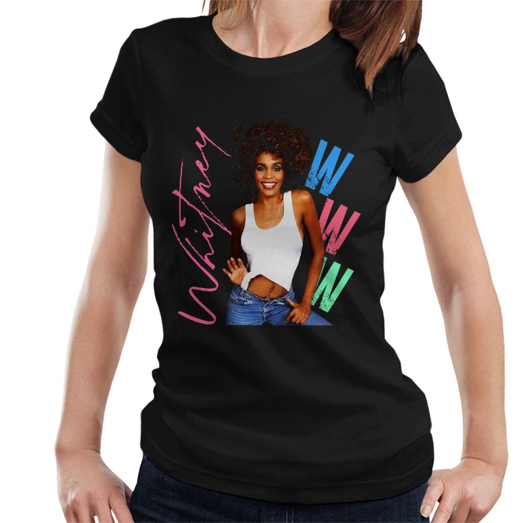 Whitney Houston Posing Pink Signature Women's T-Shirt-ALL + EVERY