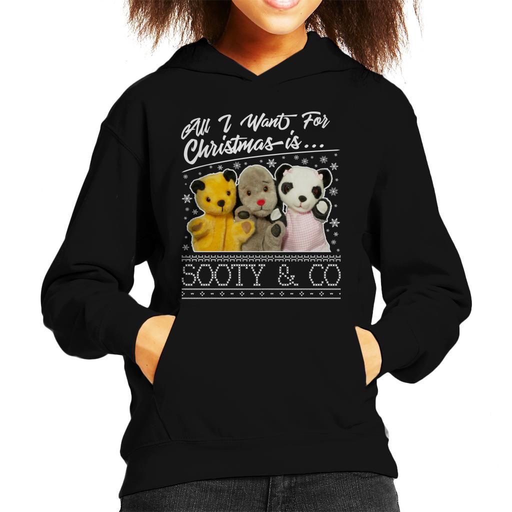 Sooty Christmas All I Want For Christmas Is Sooty And Co Kids Hooded Sweatshirt-ALL + EVERY