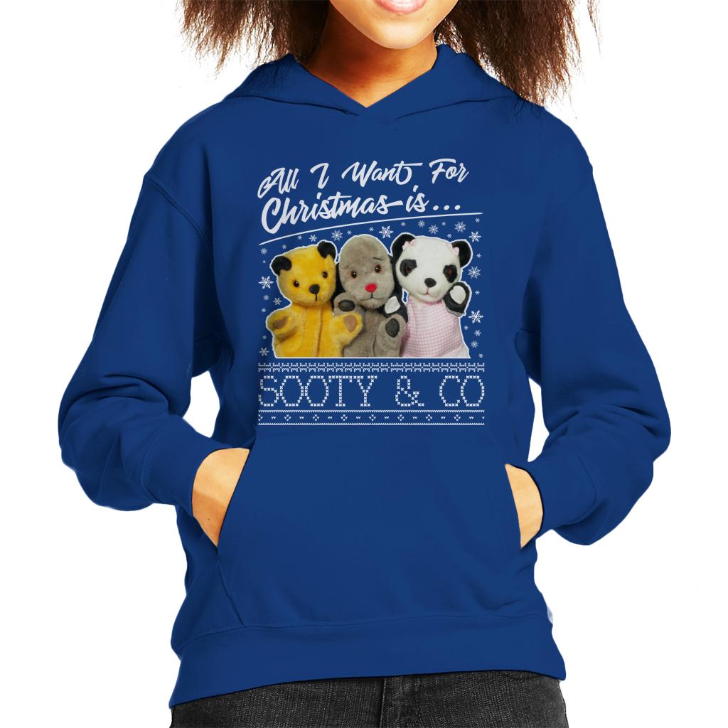 Sooty Christmas All I Want For Christmas Is Sooty And Co Kids Hooded Sweatshirt-ALL + EVERY