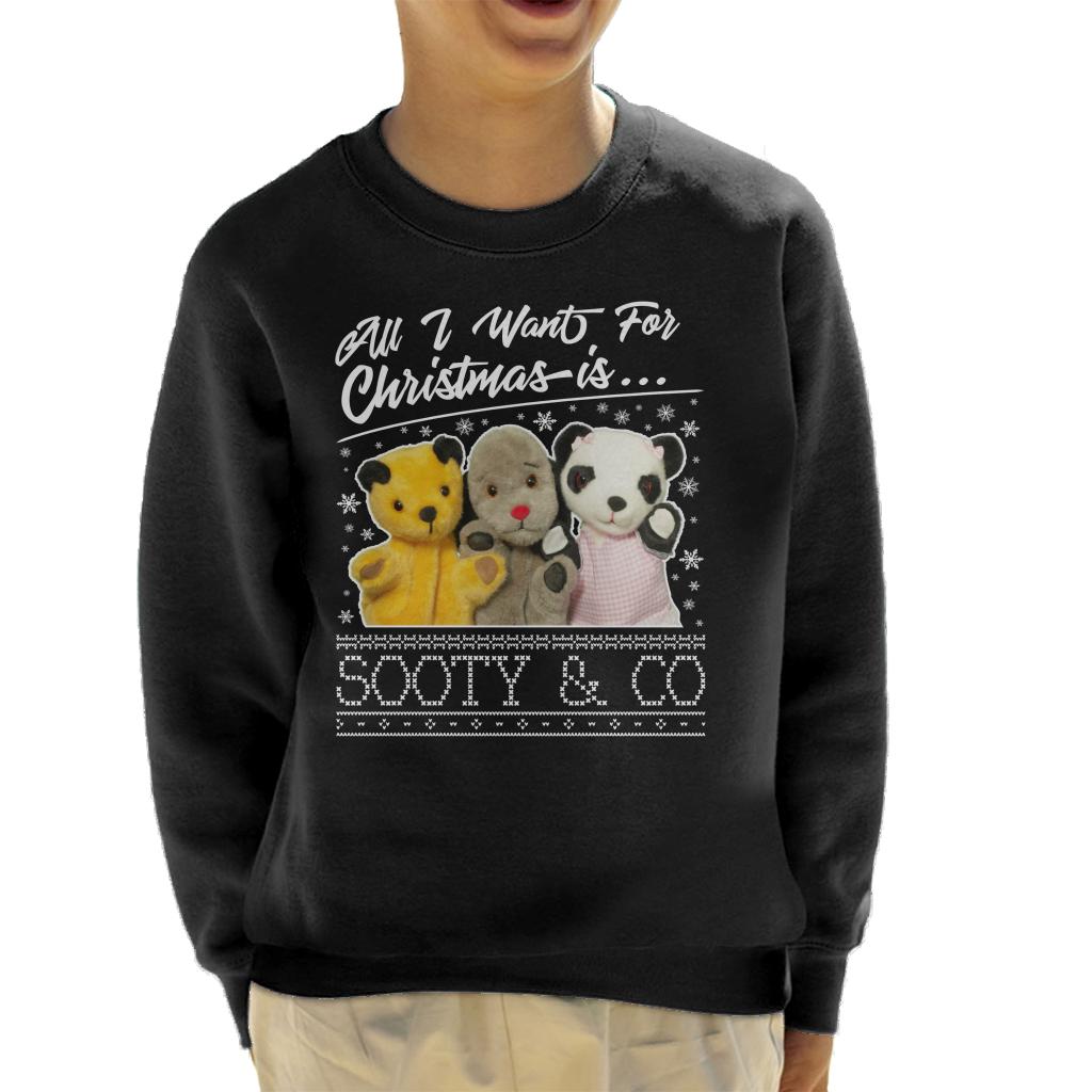 Sooty Christmas All I Want For Christmas Is Sooty And Co Kids Sweatshirt-ALL + EVERY