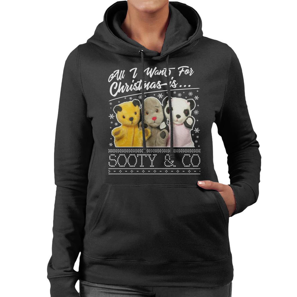 Sooty Christmas All I Want For Christmas Is Sooty And Co Women's Hooded Sweatshirt-ALL + EVERY