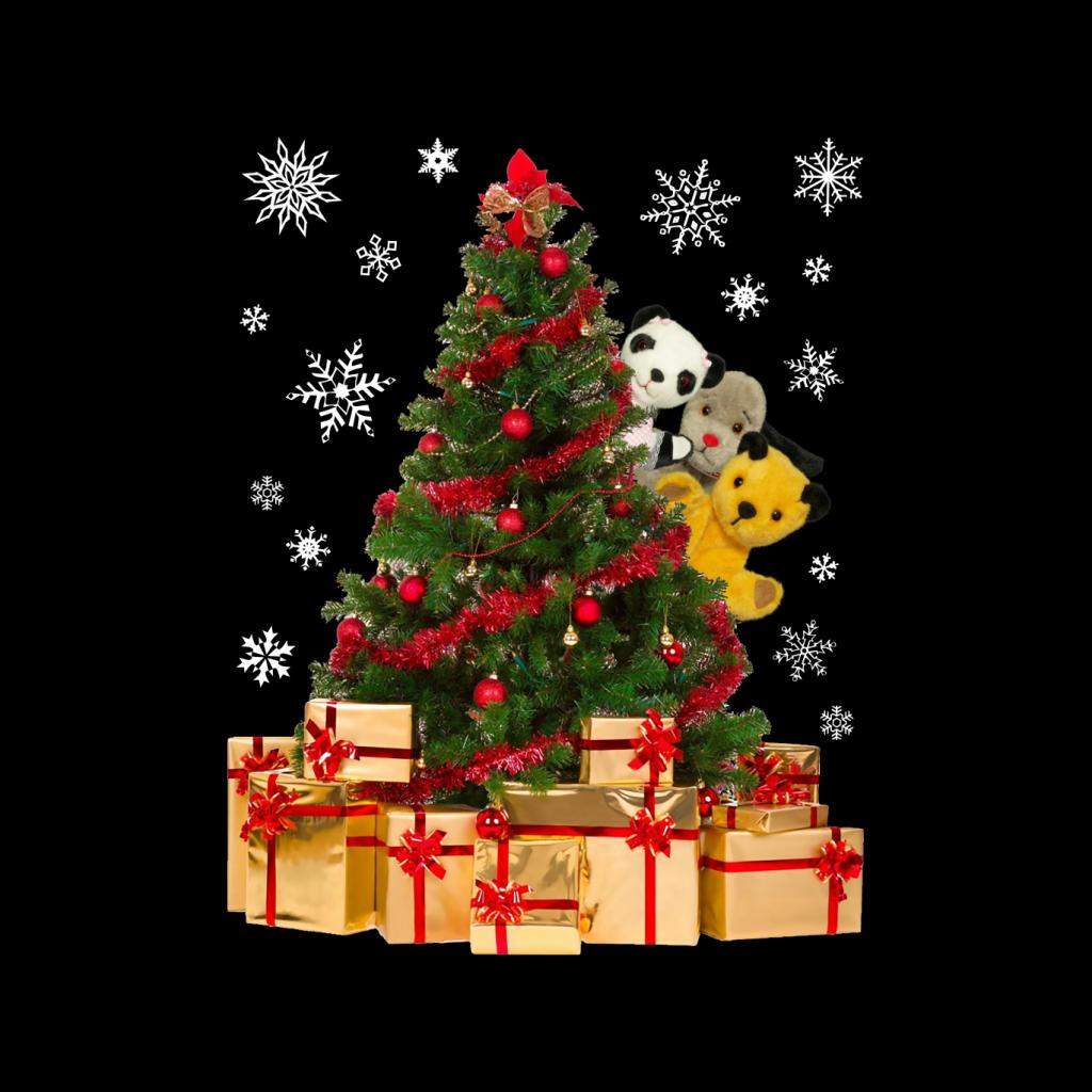 Sooty Christmas Characters Peeking Around Xmas Tree Kids T-Shirt-ALL + EVERY