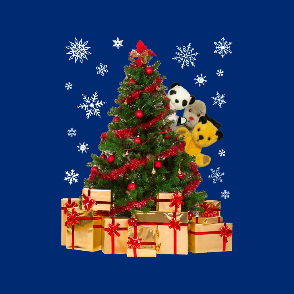 Sooty Christmas Characters Peeking Around Xmas Tree Men's T-Shirt-ALL + EVERY