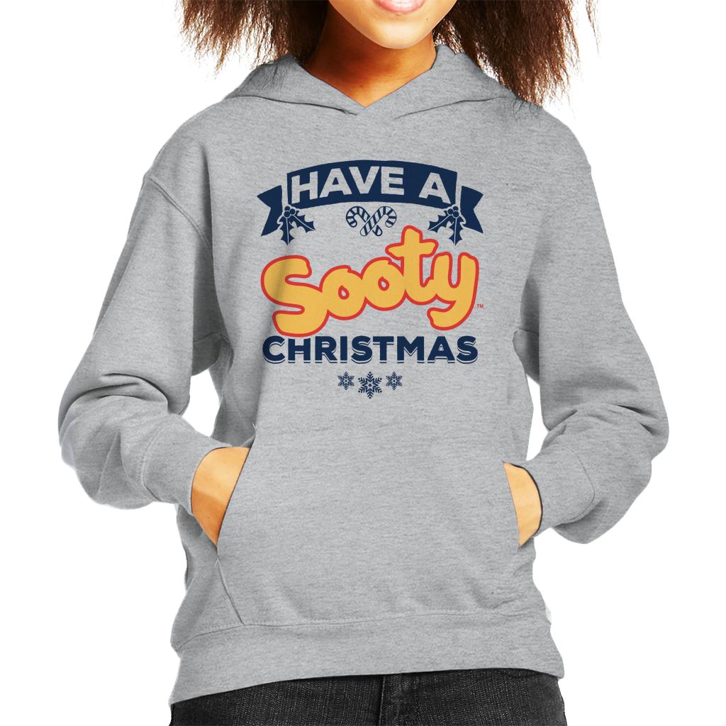 Sooty Christmas Have A Sooty Christmas Blue Banner Design Kids Hooded Sweatshirt-ALL + EVERY